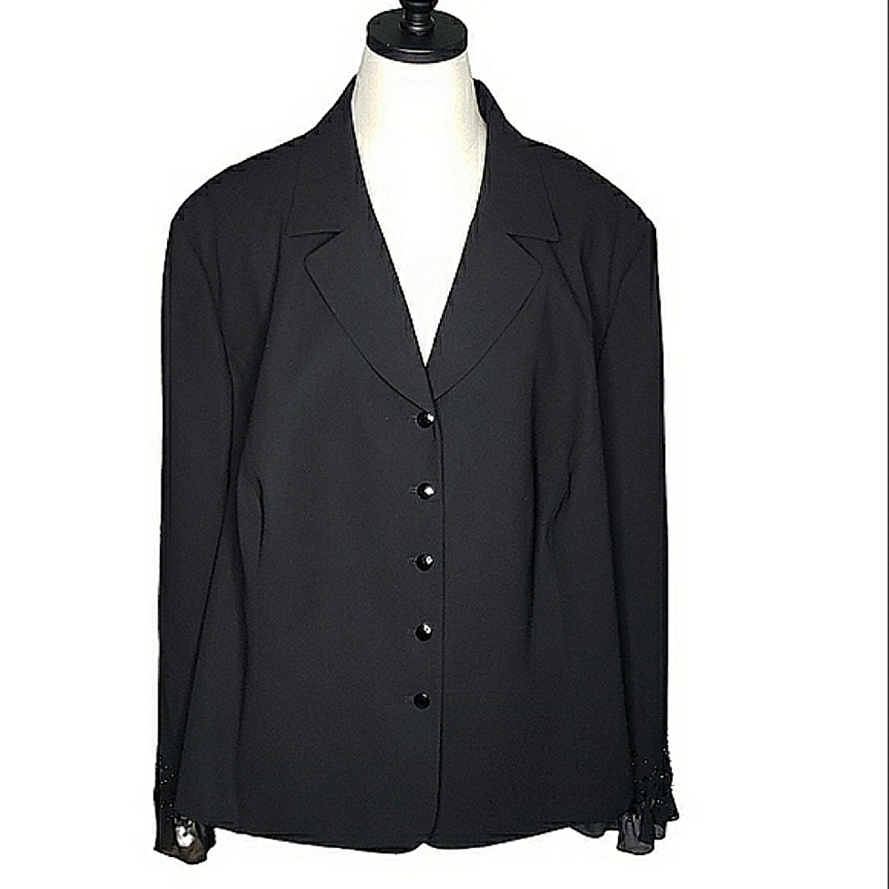 Emily Black Blazer Beads Sequin Ruffle Fasceted Button Formal Event Black Tie 30